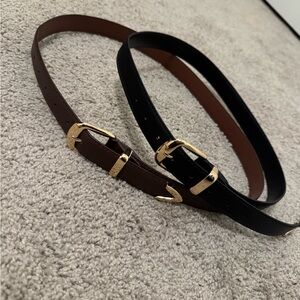 2- Brown and Black Belts with Gold Buckles NWOT